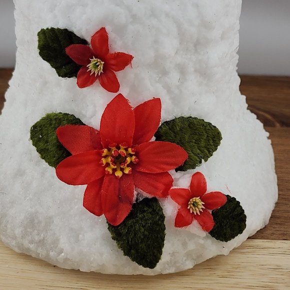 Vintage White Frosting Wax Christmas Bell Candle 3.5" red poinsettia - Picture 10 of 12